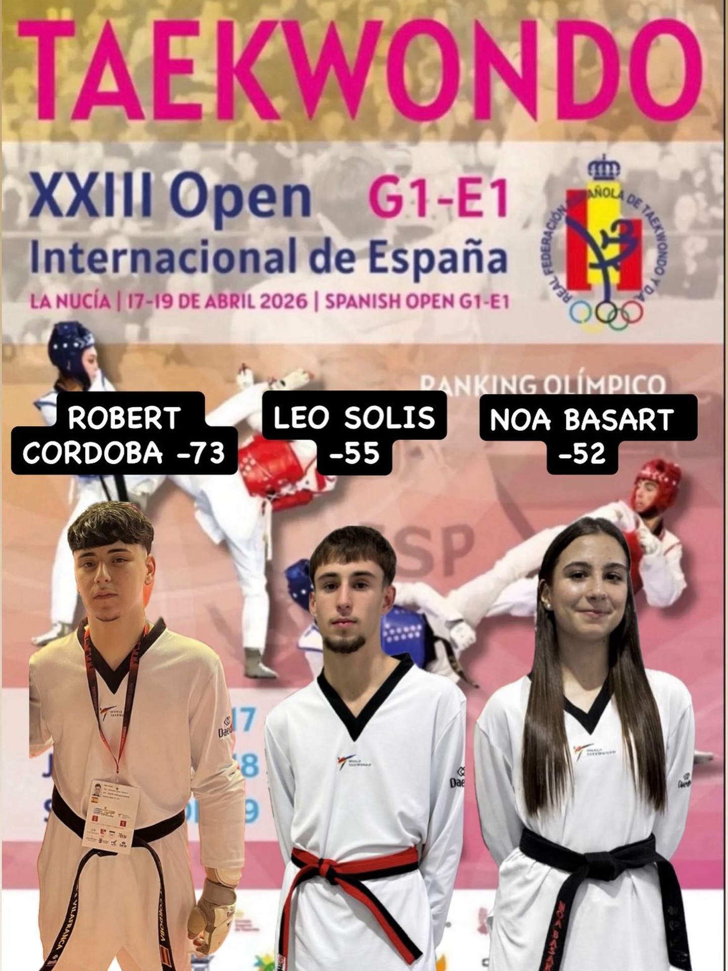 Este sábado los júniors del Choi’s compiten en el Open de España internacional.
Mucha suerte!!!