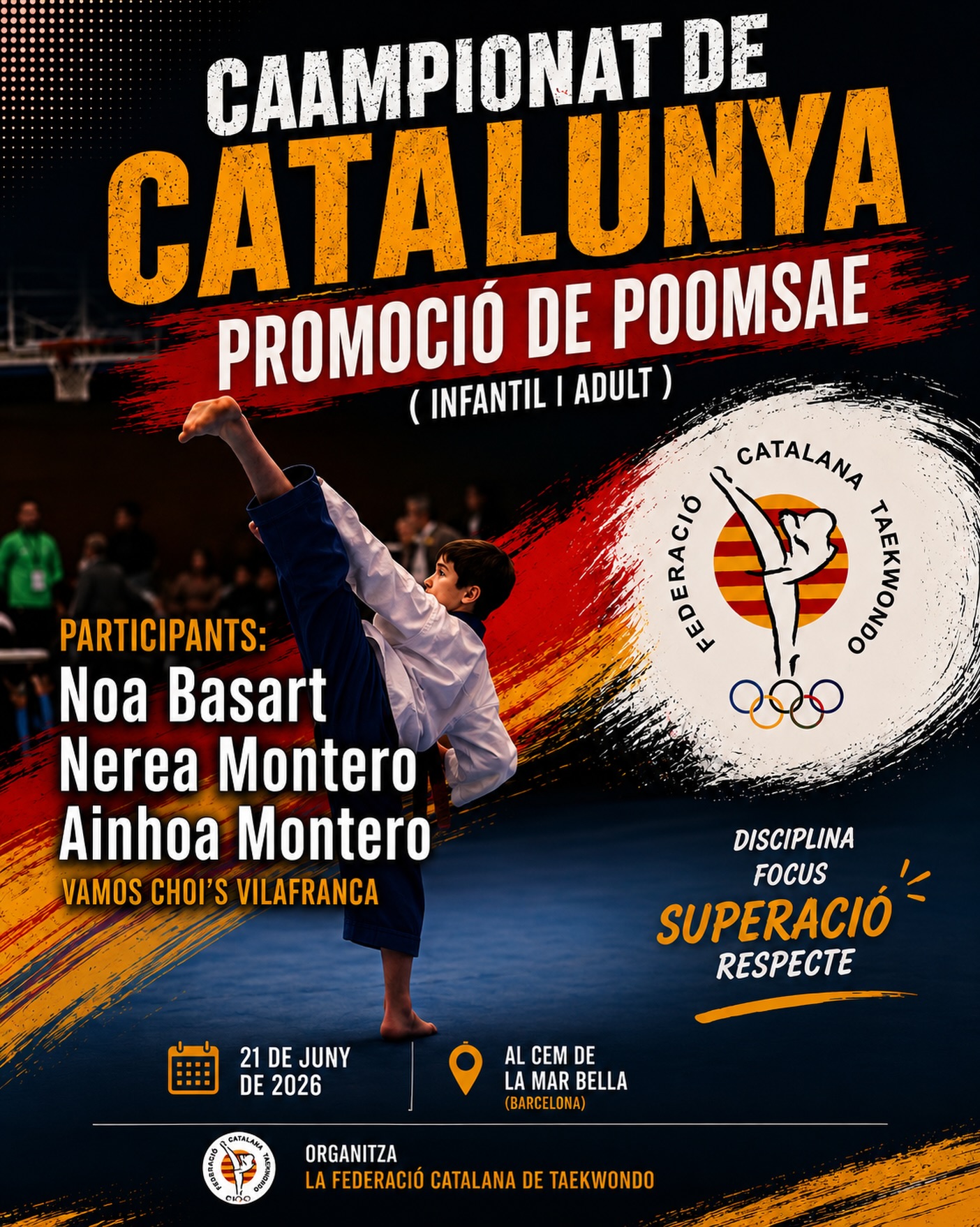 Mañana el Choi’s Vilafranca participará en el campeonato Cataluña promoción de poomsae mucha suerte chicas!!